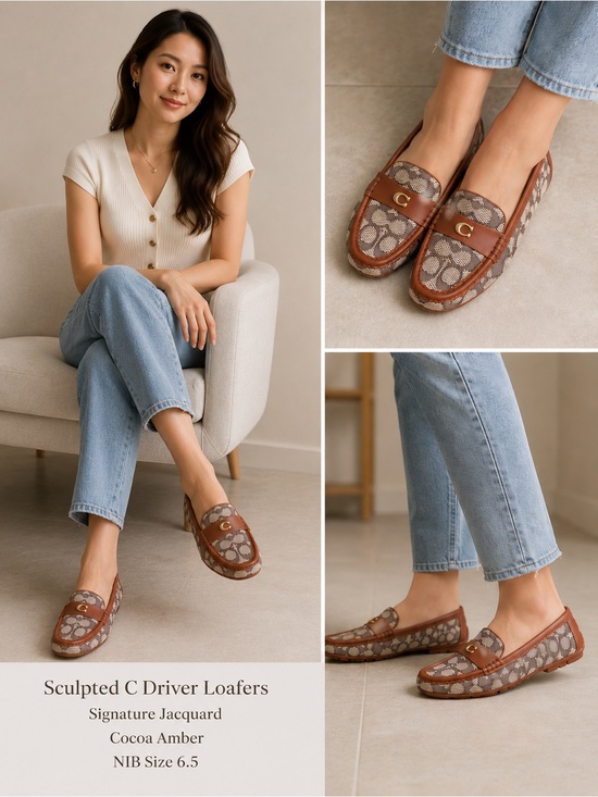 Coach Shoes - COACH Sculpted C Driver Loafers Signature Jacquard Cocoa Amber NIB
Size 6.5